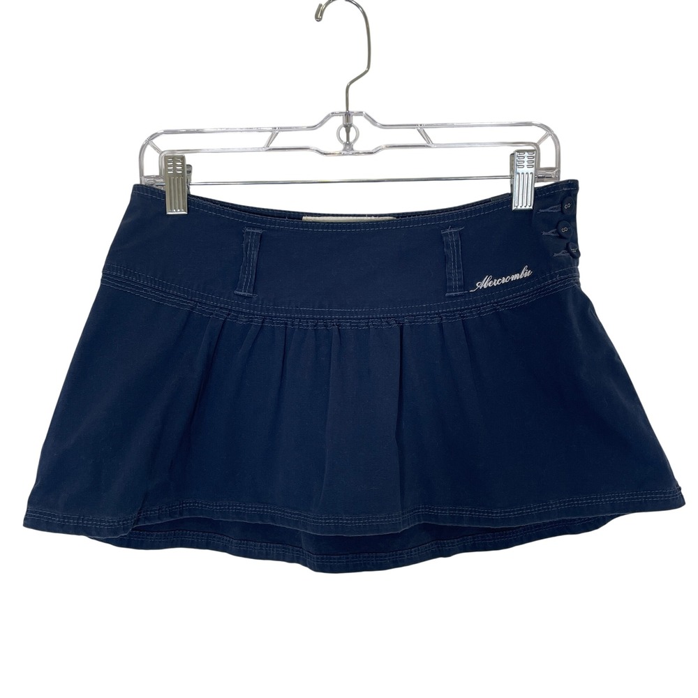 Abercrombie & Fitch Y2K Vintage Micro Mini Skirt Pleating Flare Navy Blue NWT 00